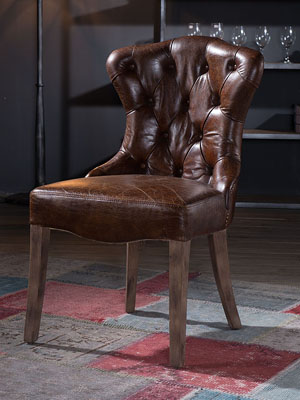 Tufted Camel Back Vintage Leather Side Chair for Dining 